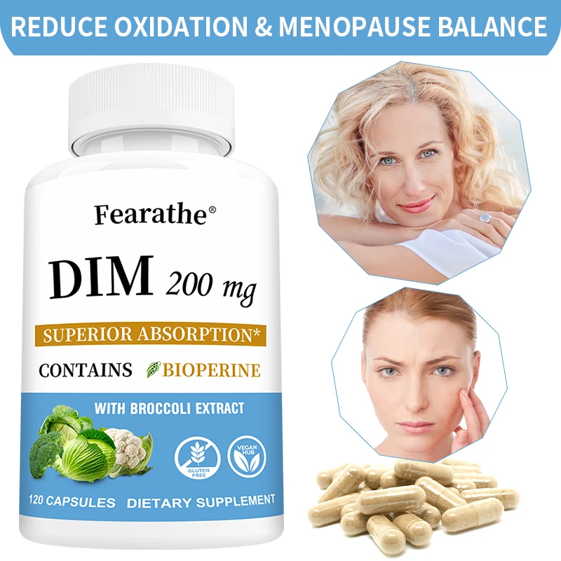 

DIM Supplement 200mg with BioPerine - Supports Hormone Balance, Estrogen Metabolism, Menopause, Prostate, Skin Health