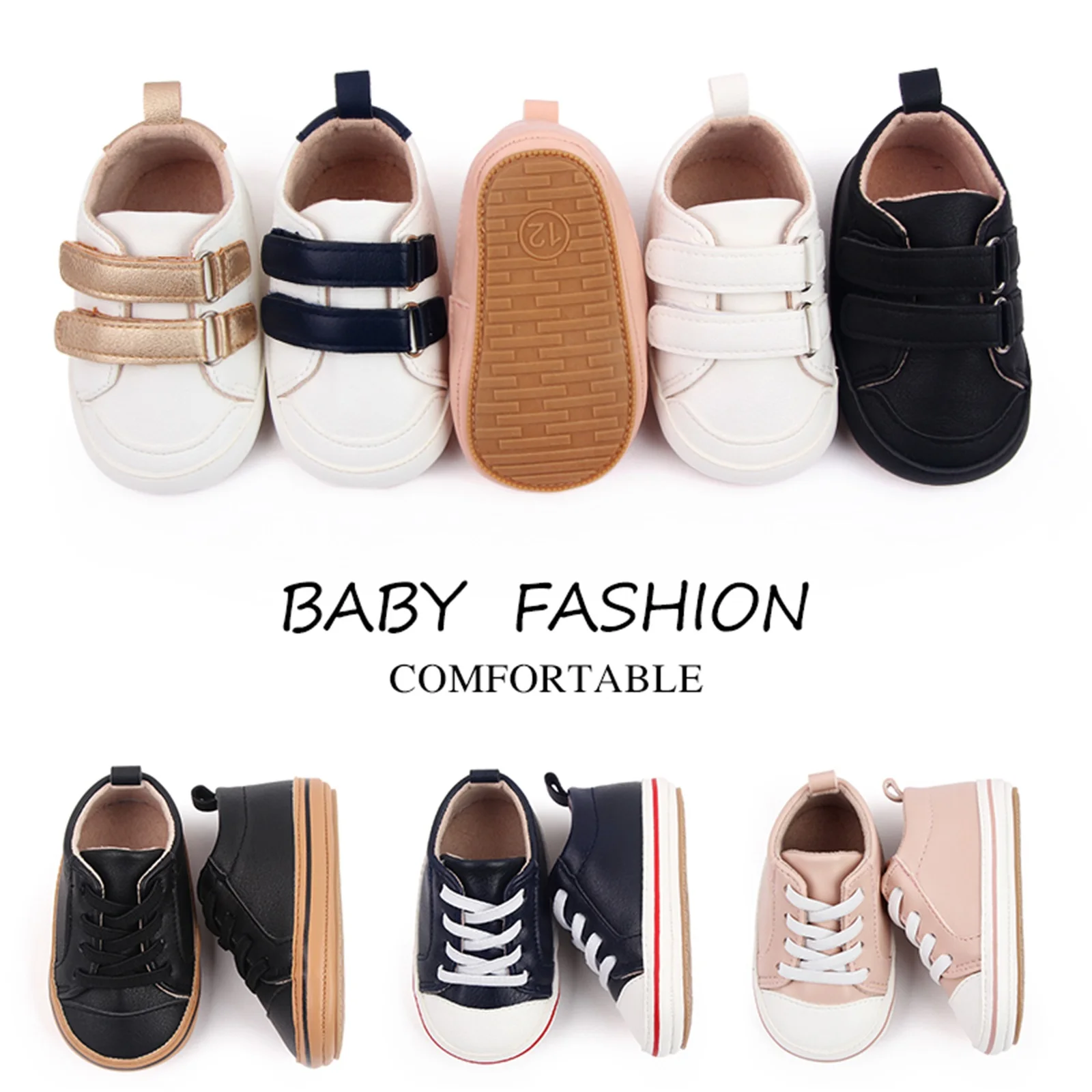 

2023-06-04 Lioraitiin 0-18M Baby Boys Girls Sneakers Solid PU Leather Anti-Slip Sole Prewalker First Walker Shoes