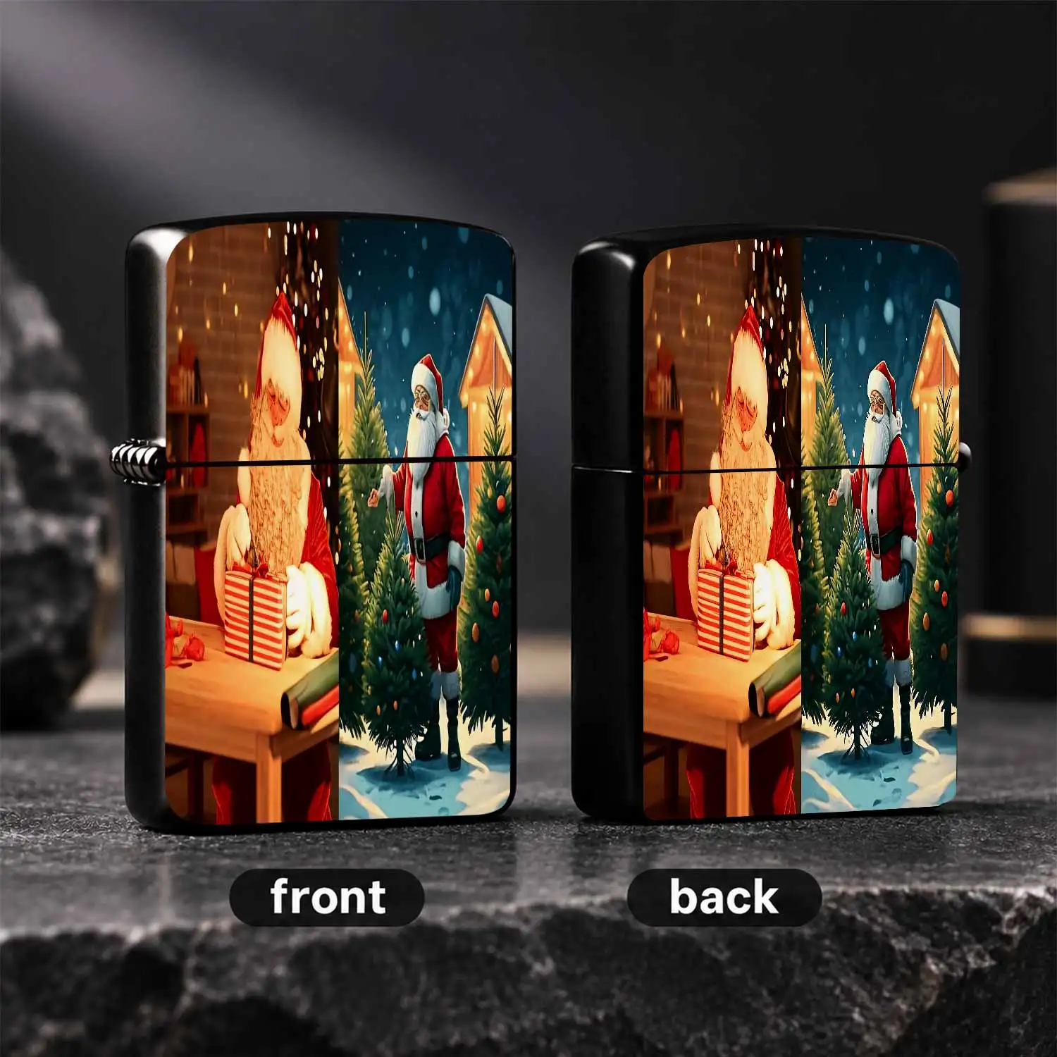 Christmas Themed Lighter With Dualscenes, Warm Indoor Gift-Wrapping& Cozy Outdoor Christmas Treepattern, Festive Holiday Vibe Decor, Portable Exquisite Unique Accessory For Daily Use, Ideal Christmas Season Present For A Humorous And Intere