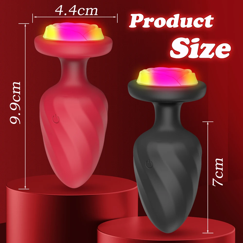 Rose Light LED Buttplug Wireless Remote Anal Vibrator Butt Plug Prostate Massager Masturbator LED Sex Toys for Men Women Sextoy