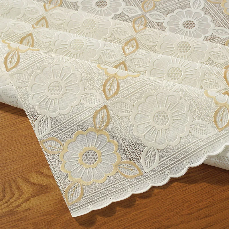 PVC Lace Tablecloth Waterproof Washable and Erasable Table Linen Tea Table Cloth Rectangular Table Cover Beige Color