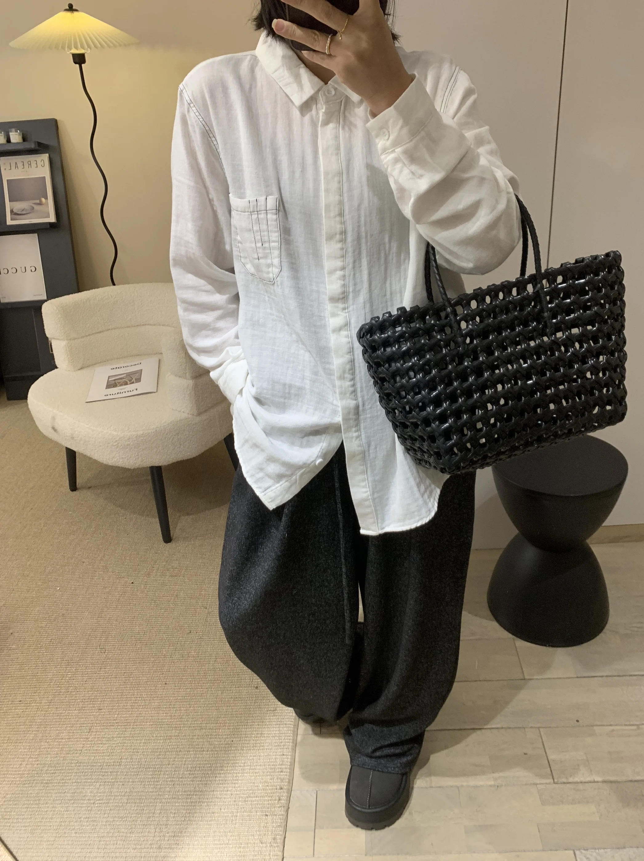 

Ретро-стильная женская блузка из чистого хлопка с длинным рукавом и воротником, свободного кроя, повседневная, универсальная, модный топ для работы, китайский бренд