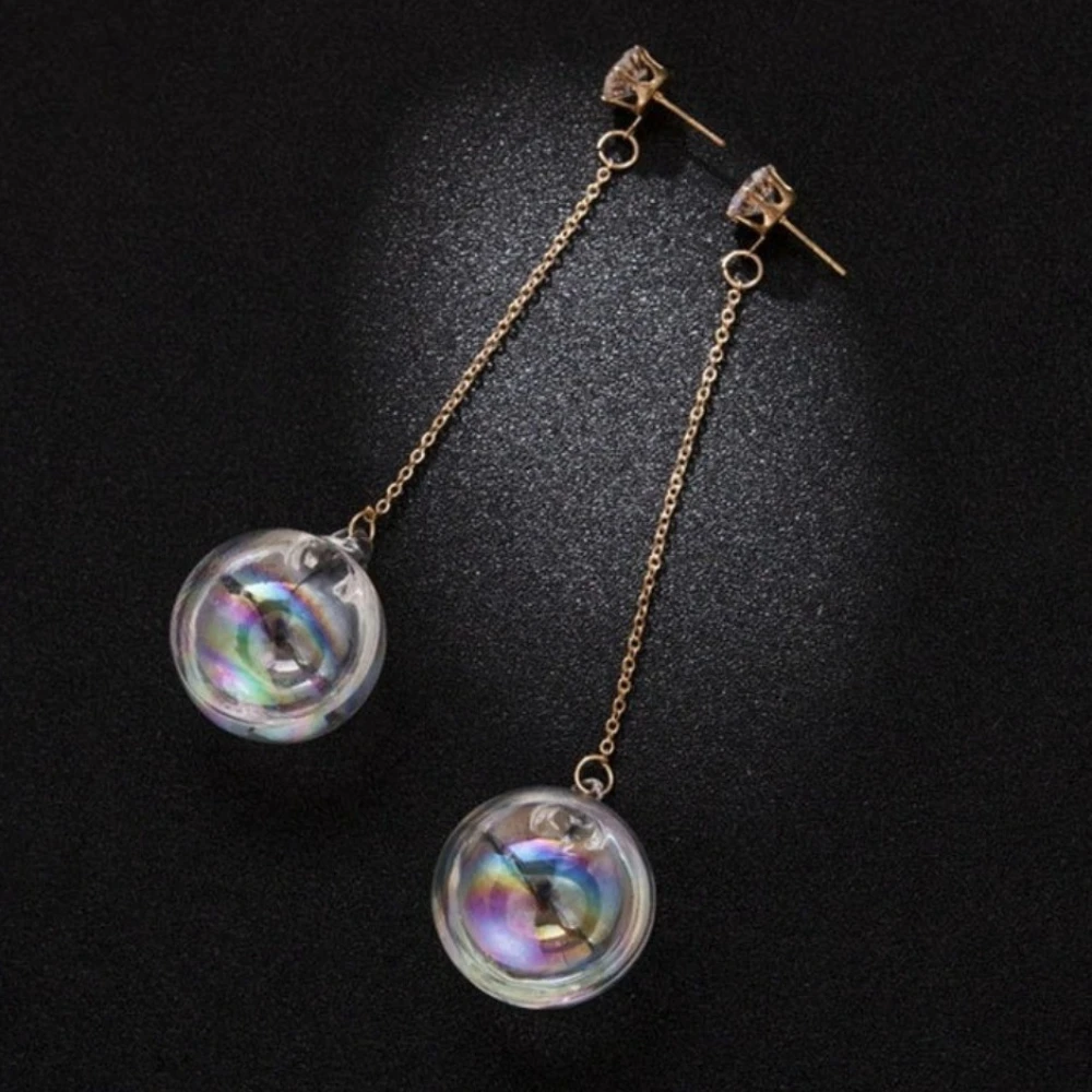 New Korean Transparent Bubble Ball Glass Water Inside Drop Pendant Earrings For Women Female Girl Trendy Jewelry