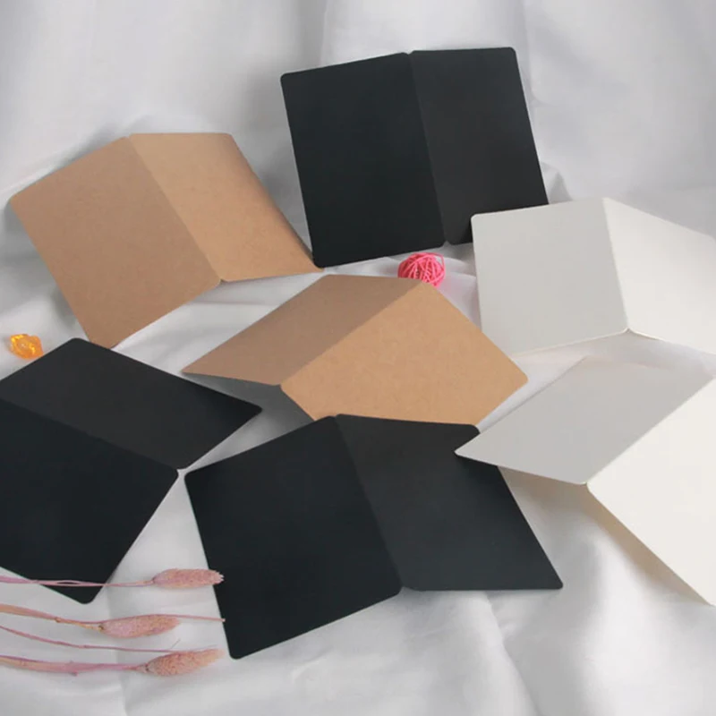 10 Pcs Kraft Paper Blank Greeting Cards Folding Multi-purpose Hard Paper Card Wedding Festival Envelope Card Invitation Card