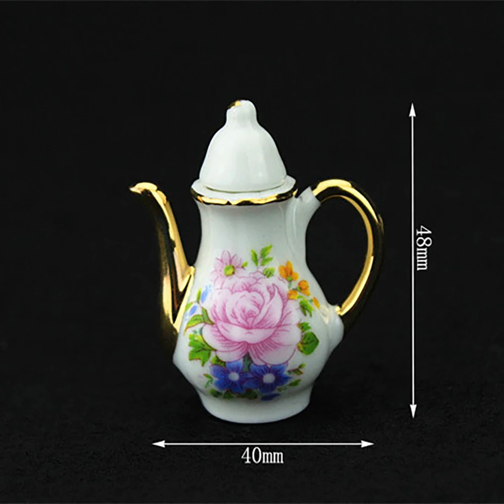 1/12 Dollhouse Miniature Ceramic Tea Set  Mini Teapot Cup Plate Model Toy for Doll House Accessories Decoration ob11 bjd