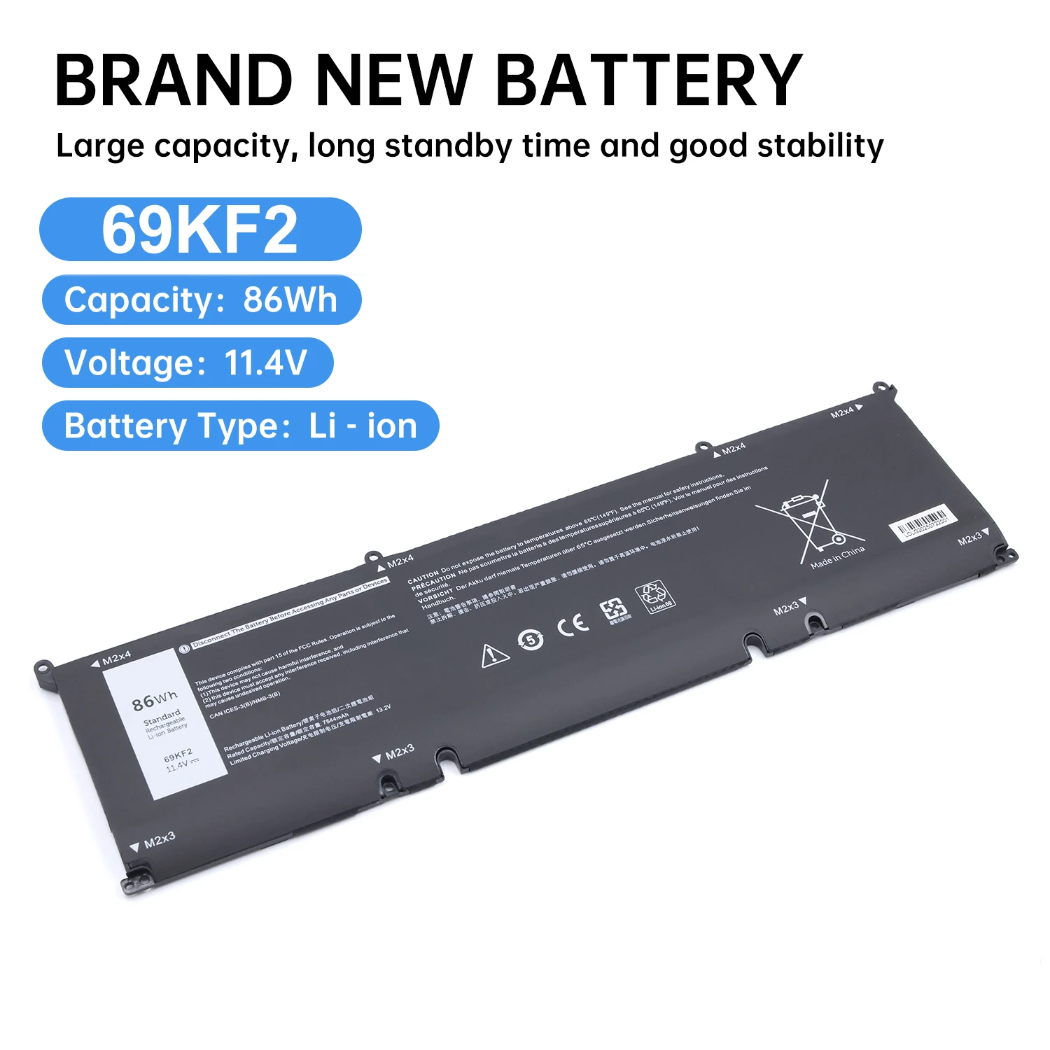 

69KF2 86WH Battery for DELL XPS 15 9500 9510 9520 9530 Precision 5550 5560 G15 5511 5520 5515 5521 G7 15 7500 P91F P87F