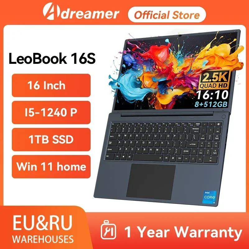 Adreamer 16 Inch Notebook 2560x1600 IPS Display Intel i5-1240P 16GB DDR4 1TB SSD Laptop 55Wh Windows 11 Portable Computer PC