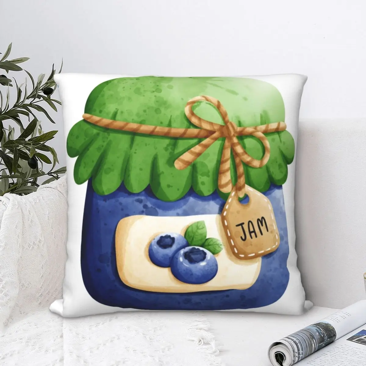 Blueberry Jam Jar Square Pillowcase Polyester Pillow Cover Velvet Cushion Zip Decorative Comfort Throw Pillow For Home Sofa