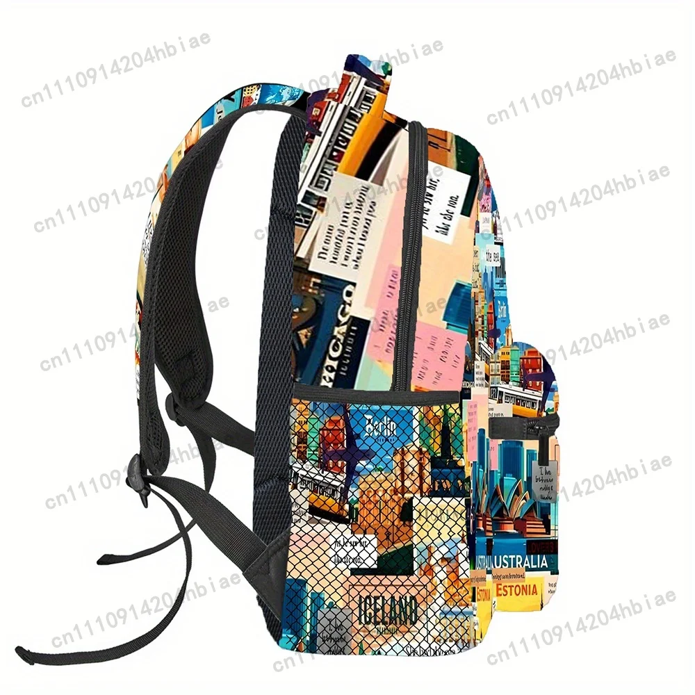 CUTEHSJ Large Capacity Backpack - World Map Travel Print Backpack with NYC, London, Tokyo Designs - Lightweight Daypack for Trav