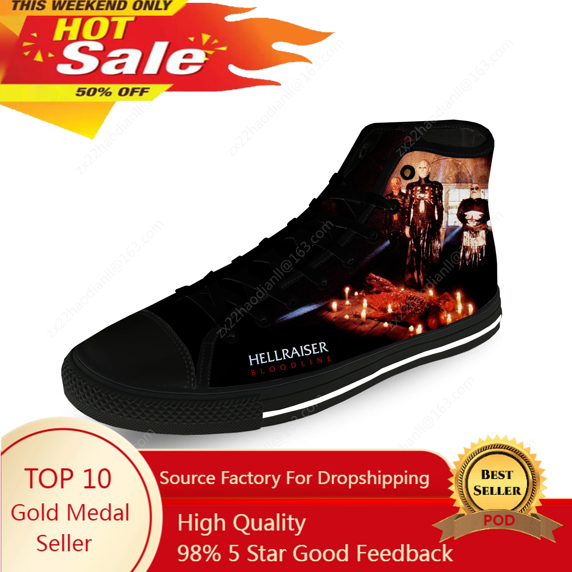 

Hellraiser Movie Pinhead Horror Casual Cloth Fashion 3D Print High Top Canvas Shoes Men Women Lightweight Breathable Sneakers