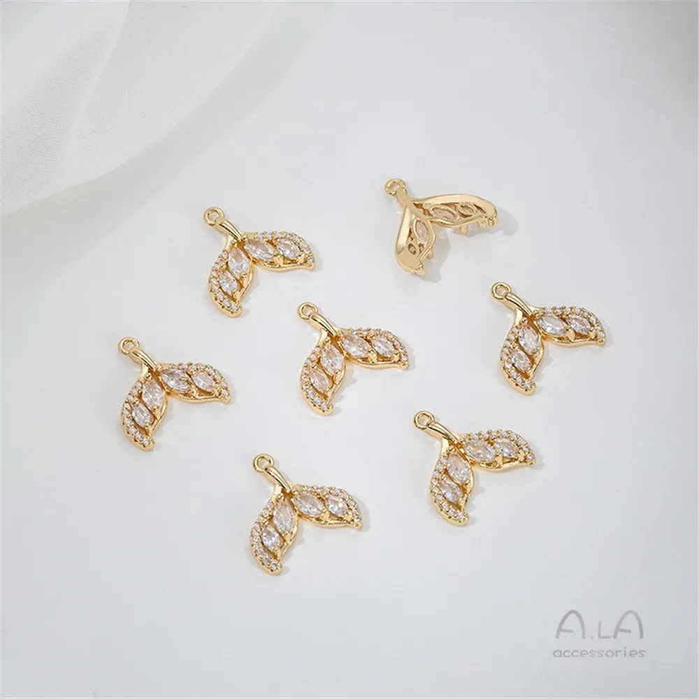 

14K Bag Real Gold Inlaid Zircon Whale Tail Starfish Life Tree Tulip Pendant Diy Bracelet Necklace Pendant