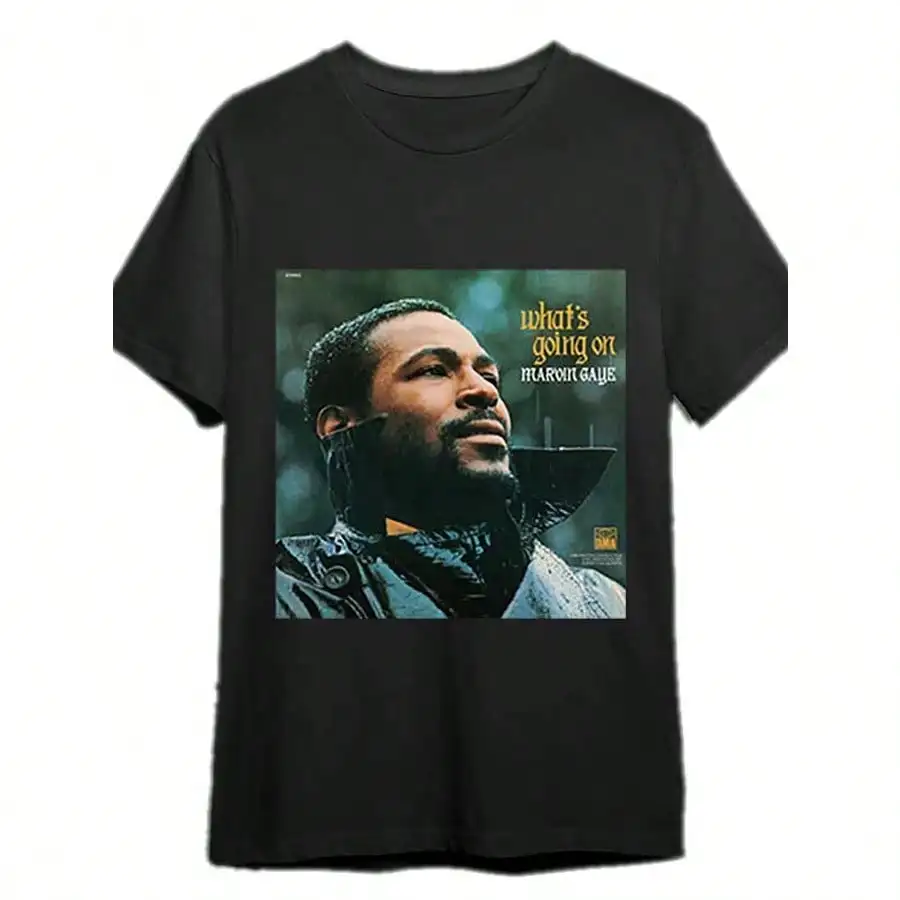 

[Marvin Gaye Tee] Marvin Gaye Graphic T-Shirt - Men's Casual Black Cotton Tee With Iconic Album Art Design, Machine Washable