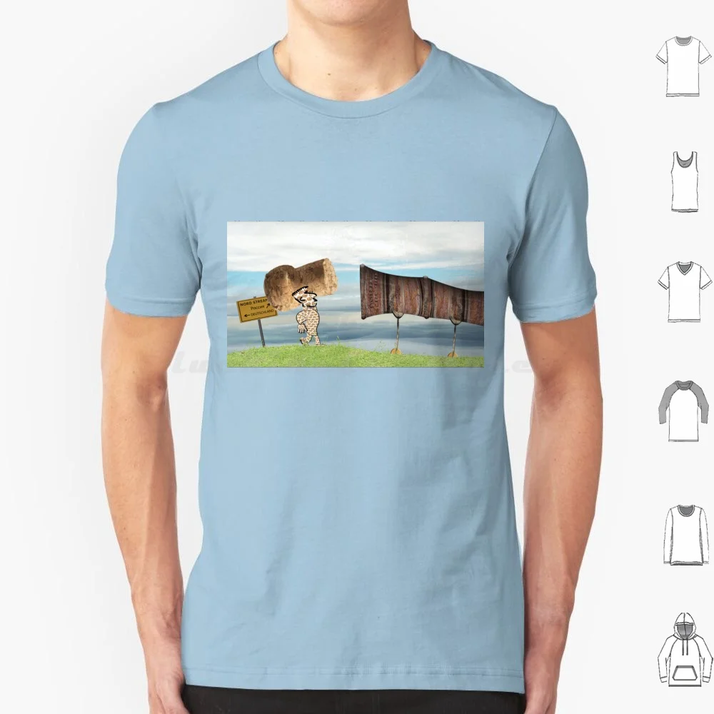 Cartoon Animation Nord Stream Ii Blocked By Germany T Shirt Cotton Men Women DIY Print Blocked Blocks Challenge Challenges