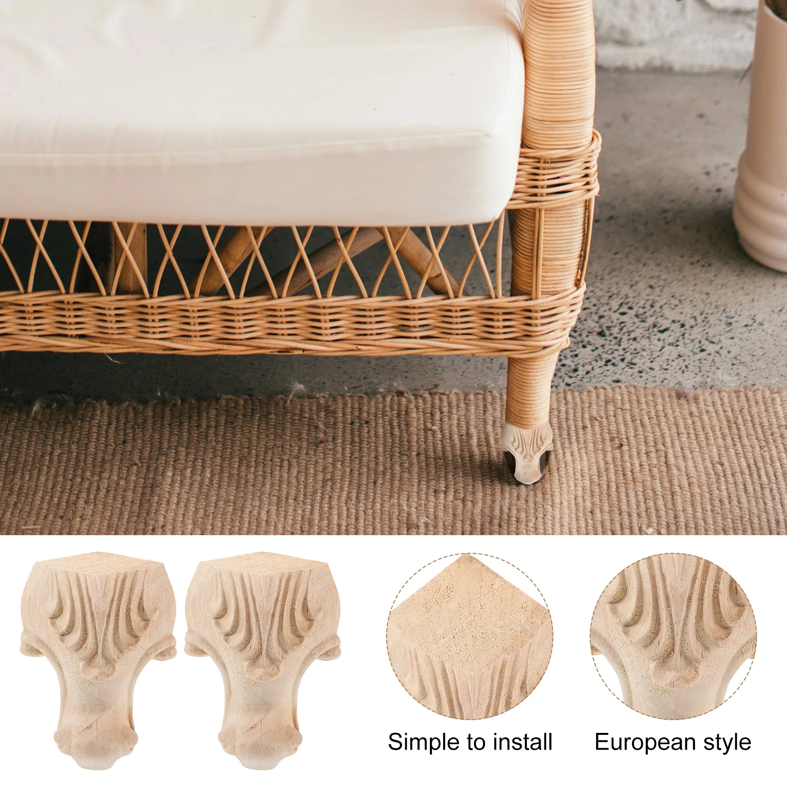 4Pcs Wooden Furniture Legs Vintage Embossed Decorative Feet Sofa Table Cabinet Durable Furniture Feet Couch Legs