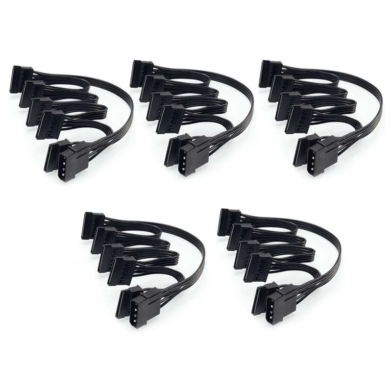 5X 4Pin IDE To 5-Port Power Supply Cable 4Pin Molex To Multi SATA Port 18AWG Wire Power Cord For Hard Drive HDD SSD PC