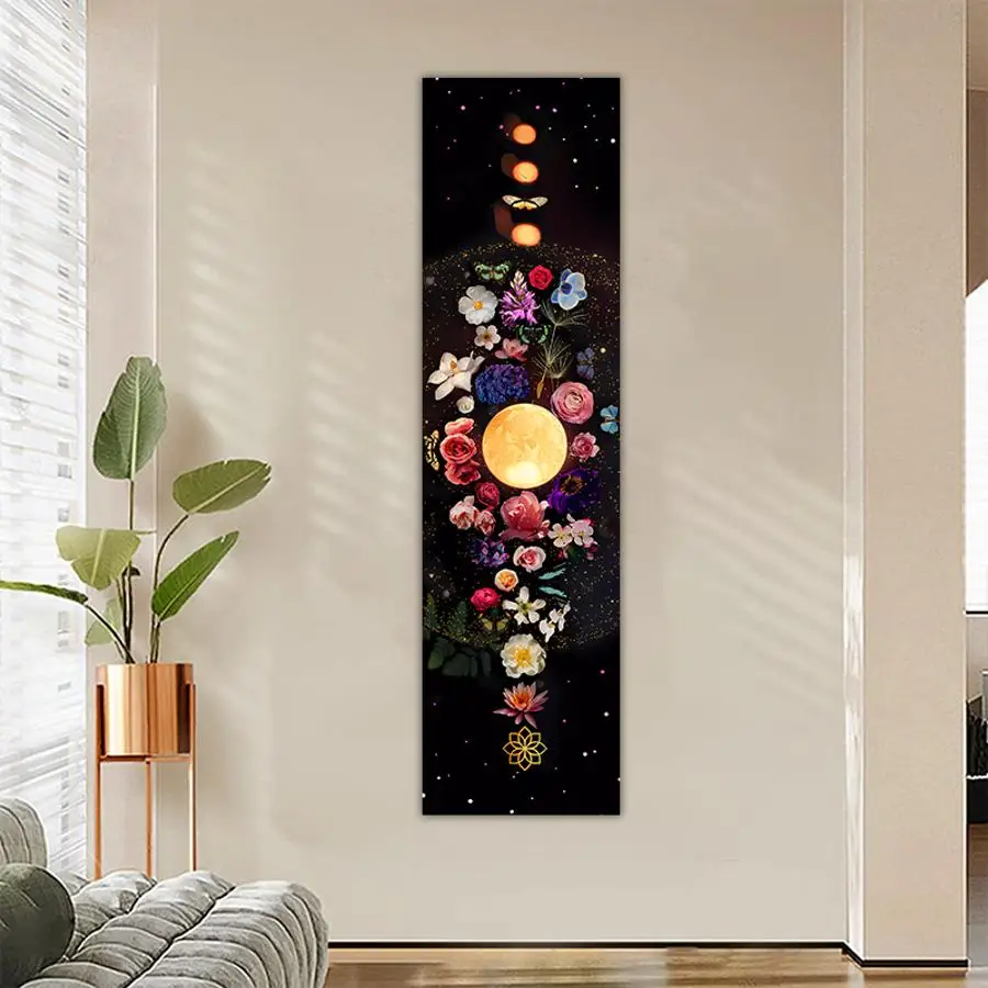 1PC Moon Phase Starry Sky Tapestry Wall Hanging Black Moon Flower Star Vintage Throw Blanket Home Decor Bohemian Dormitory Home