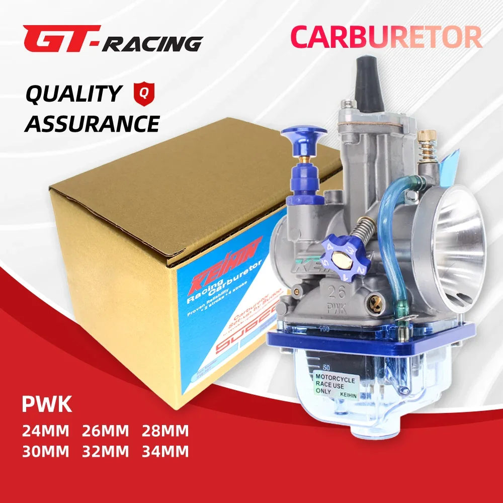 

Motorcycle Flat Curtain Carburetor with Blue Transparent Carburetor Cover PWK 24 26 28 30 32 34mm Racing Carburetor 2T 4T