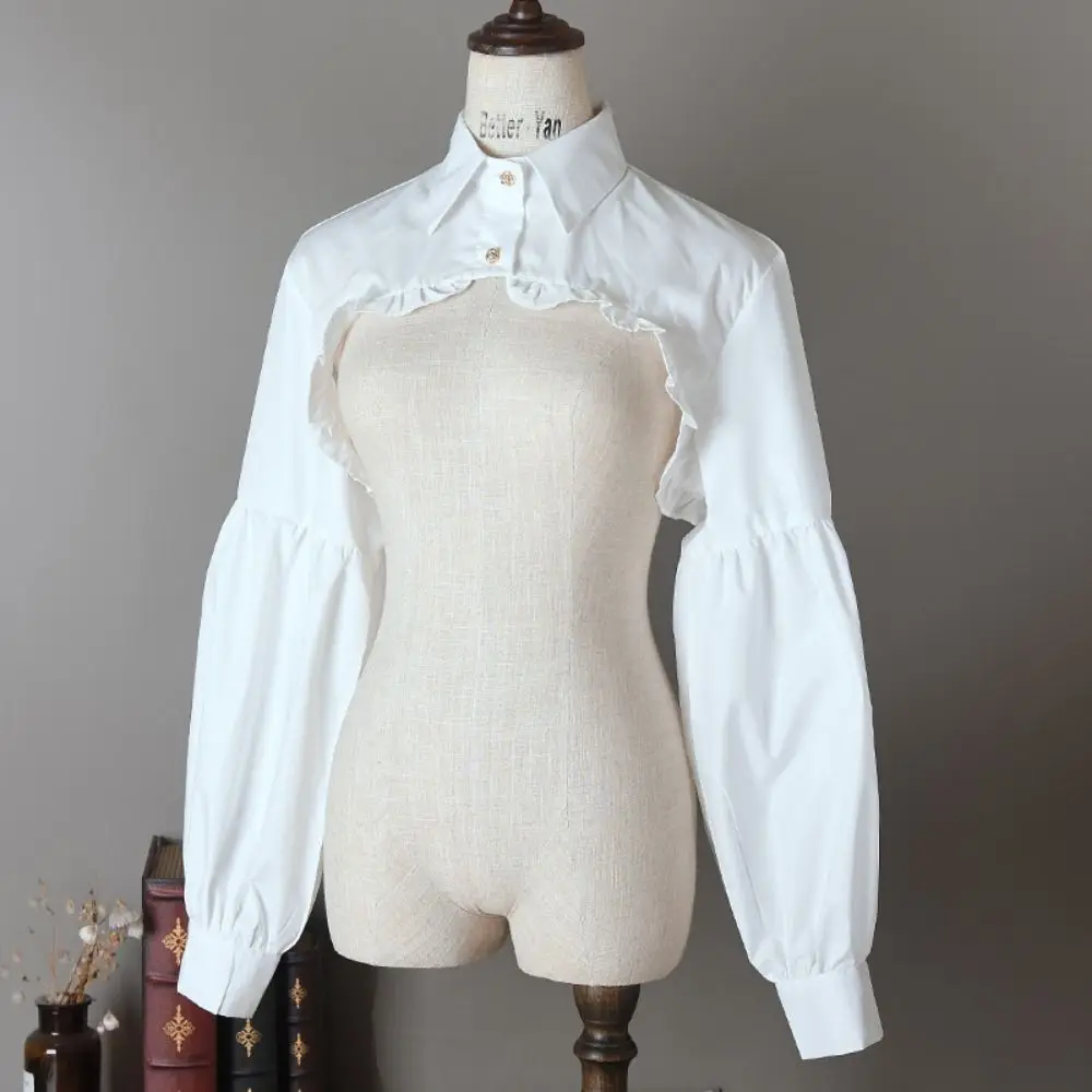 Vintage Sleeve Shirt Collar Retro Courtly Style Women Puff Long Sleeve Puff Sleeve Ruffled Blouse Crop Top Blouse Gothic Punk