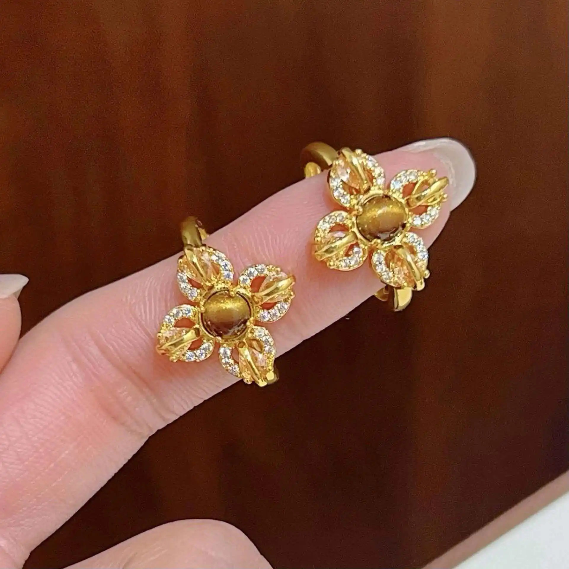 

Protection Blessing Tiger Eye Vajra Ring Retro Light Luxury For Women 24K Gold AU999, Auspicious smooth with good luck