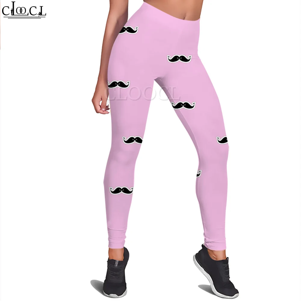 CLOOCL Mode Lässig Rosa Frauen Legging Cartoon Schwarz Schnurrbart Druck Hohe Taille Weiche Workout Leggings Frauen Yoga Hosen