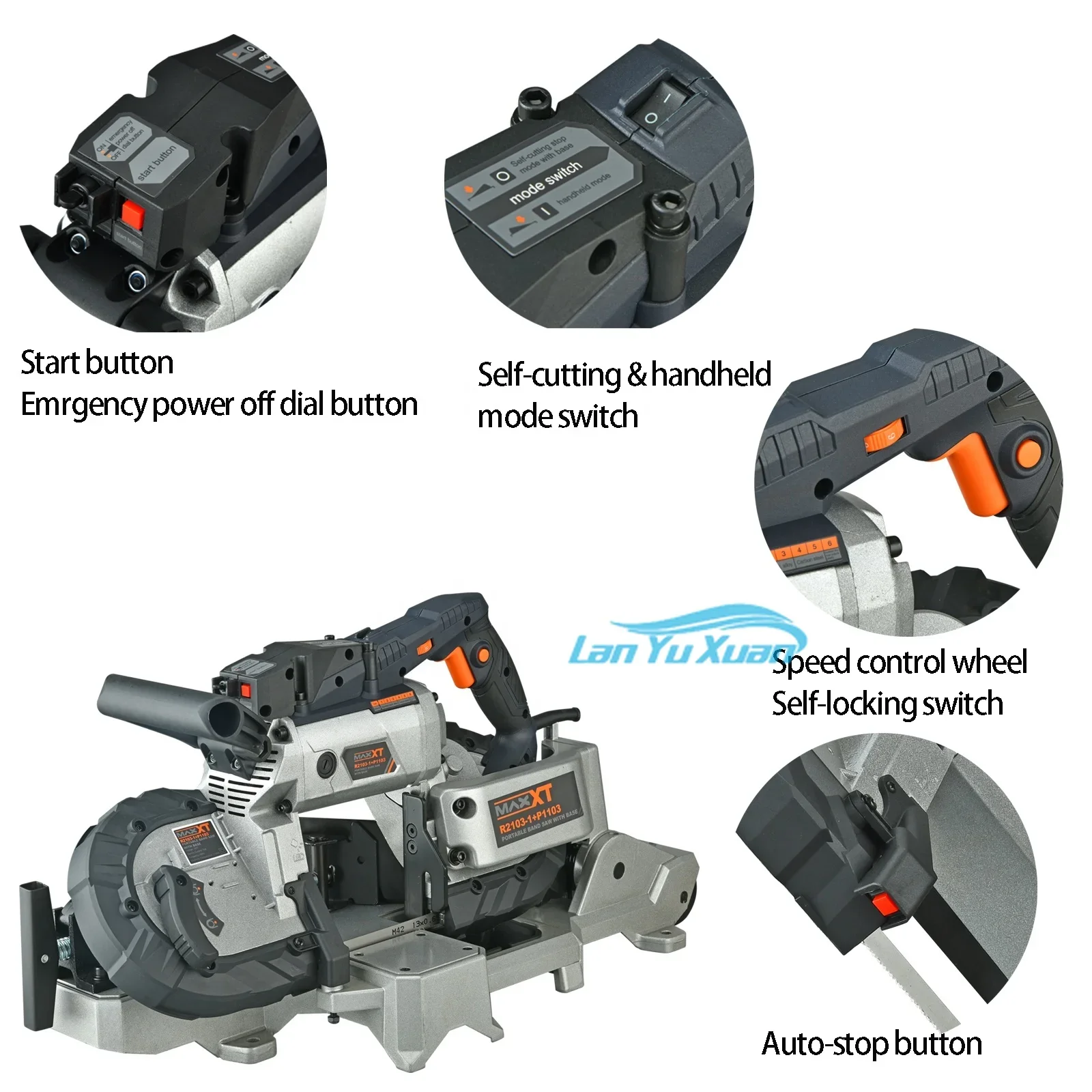 MAXXT Portable Power Band Saw  With Base Deep Cutting Variable Speed Handheld  Automatic Multi-Purpose