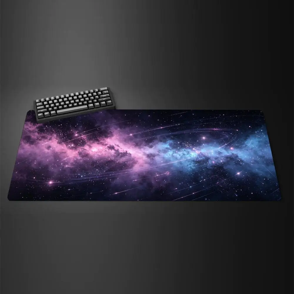 Aesthetic Glowing Particle Swirl Large Desk Mat Neon Cosmic Wave Modern Abstract Gaming Mousepad for Laptop PC Decor