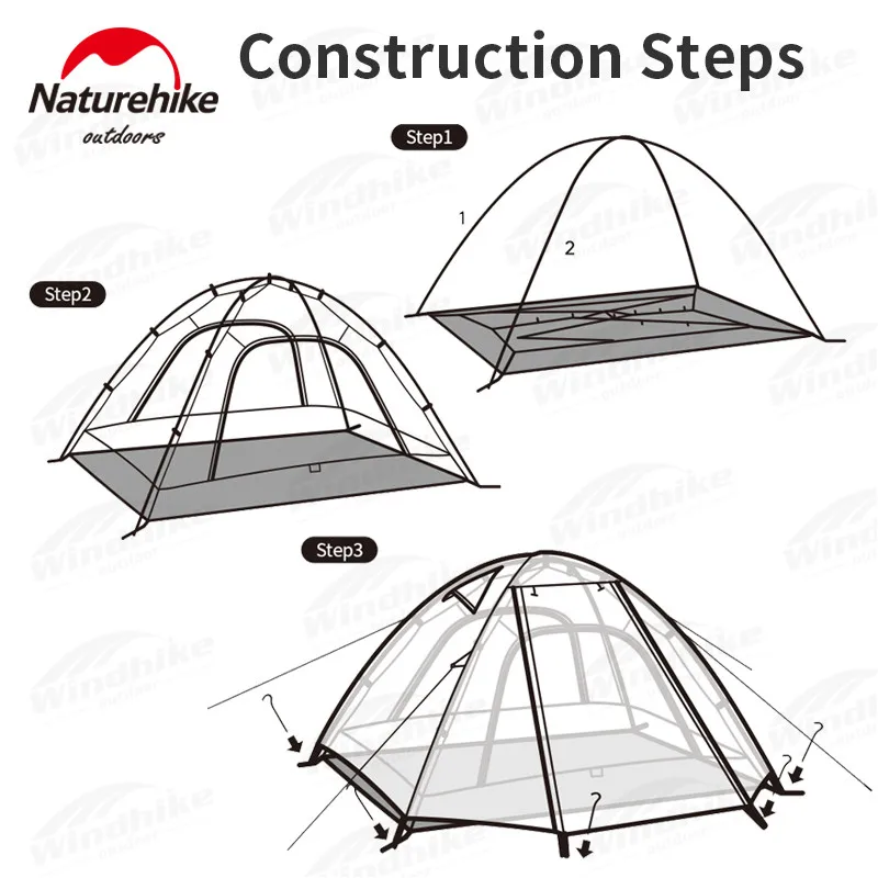Naturehike Tent P Series Classic Camping Tent 2 3 4 Persons Aluminum Pole Polyester Fabric Tourist Tent Famliy Tent NH15Z003-P