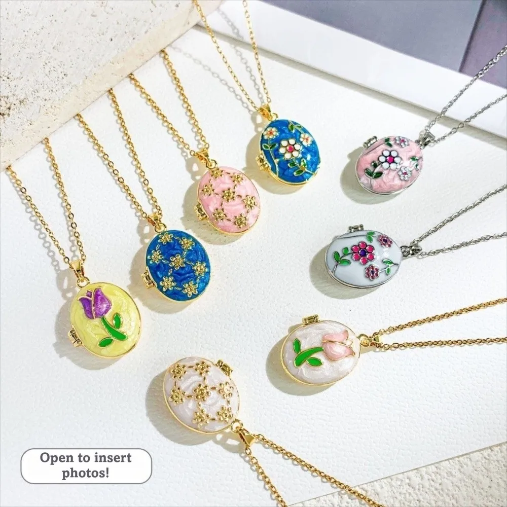 Titanium Steel Photo Locket Pendant Necklace Non-Fading Zircon Decoration Openable Photo Locket Openable Frame Locket Necklace