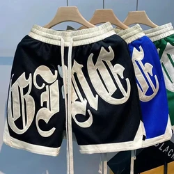 Y2k Casual Letter Embroidery Basketball Shorts Men Clothing Street Vintage Color Contrast Shorts Loose Sweatpant Men Shorts Pant