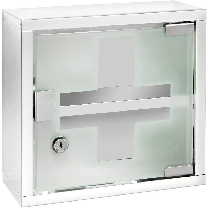 

Medicine Cabinets with Lock, Wall Mounted Over The Toilet Storage Shelves, First Aid Bathroom Wall Cabinet with Safety Glass