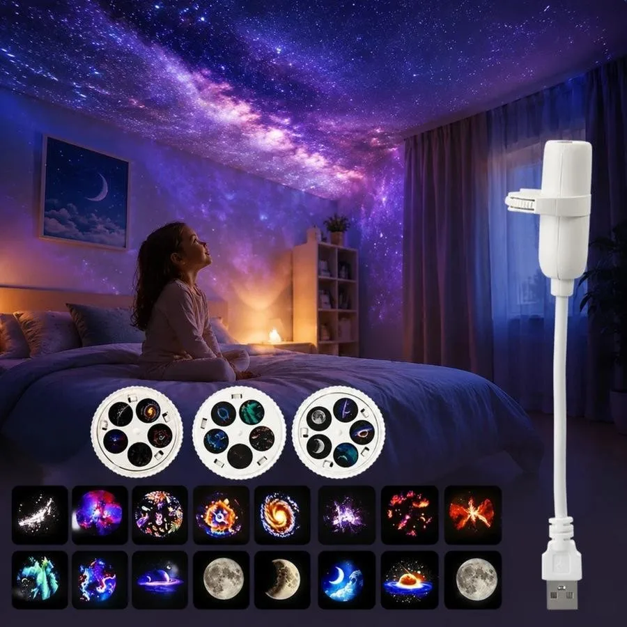 Mini Starry Sky Projector Light 360° Adjustable LED Night Light 15 Patterns for Bedroom Romantic Birthday Party Atmosphere Lamp