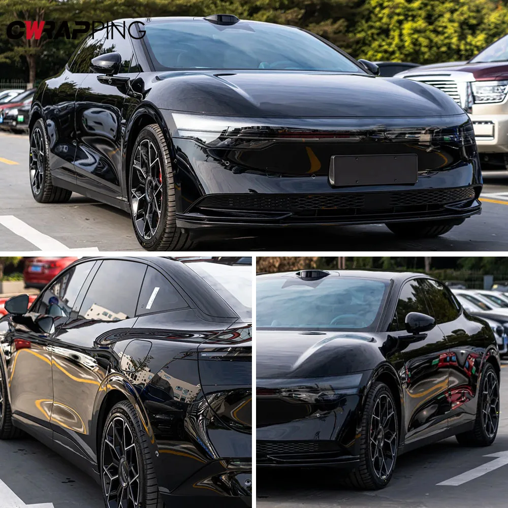 Glossy Black Vinyl Car Stickers Wrap Shiny Foil Self Adhesive Film Bubble Free Vehicle Window Trim Mirror Auto Decal Accessories
