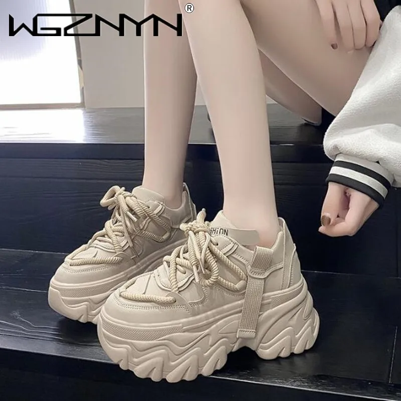 

8cm Fashion Luxury Women's Chunky Sneakers Black White Platform Tennis Shoes for Women Thick Bottom Breathable Sports Dad Shoes