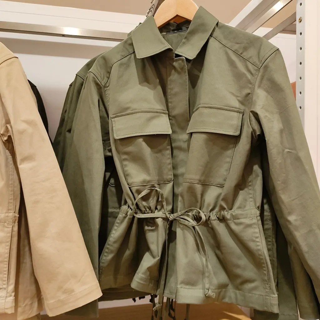 

Women's Cotton Drawstring Jacket Coat Loose Fit Spring Autumn Top Workwear