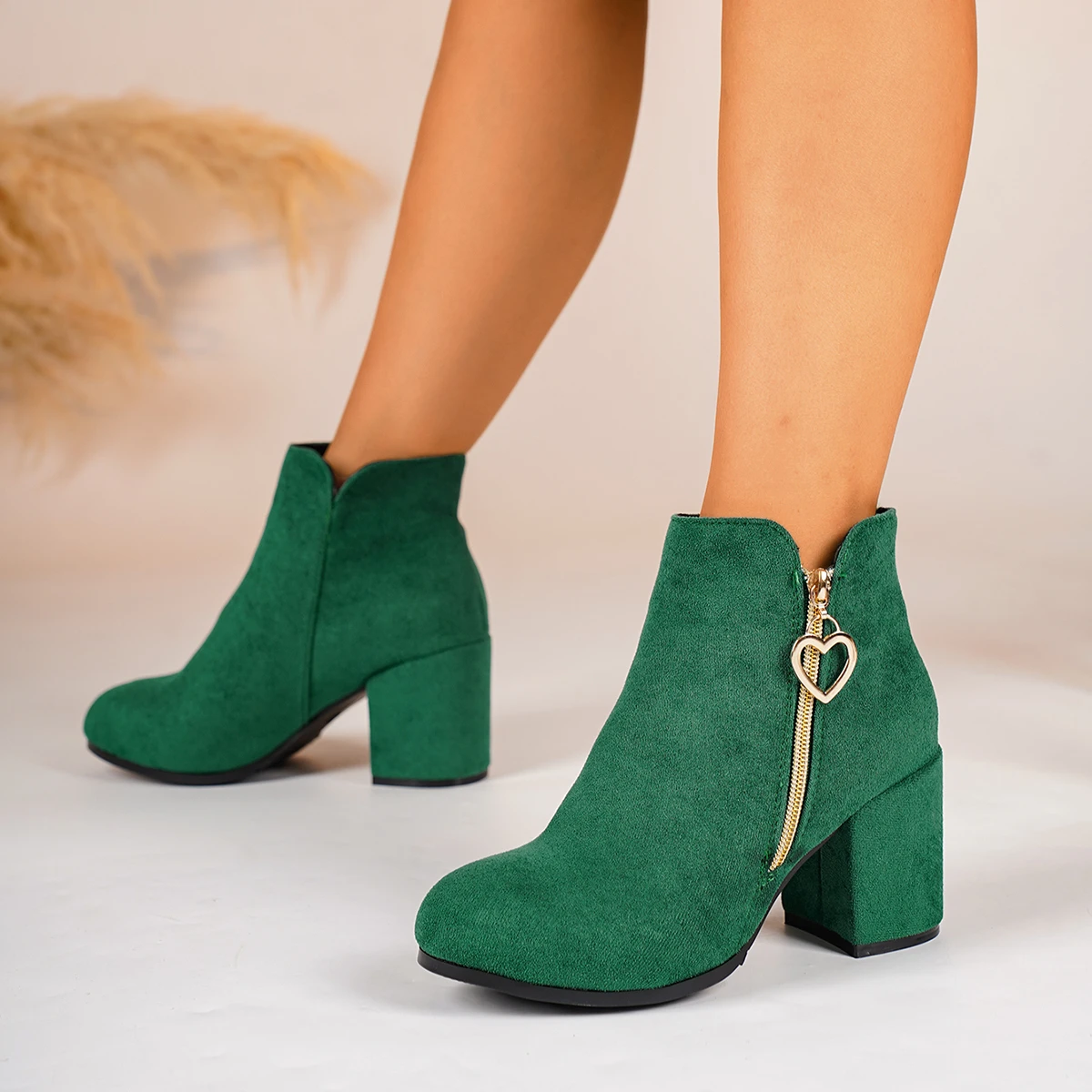 Neue Herbst-Winter-Damenstiefeletten mit dickem Absatz, runder Zehenpartie, schlicht, bequem, elegant, Damenschuhe – Detail 12