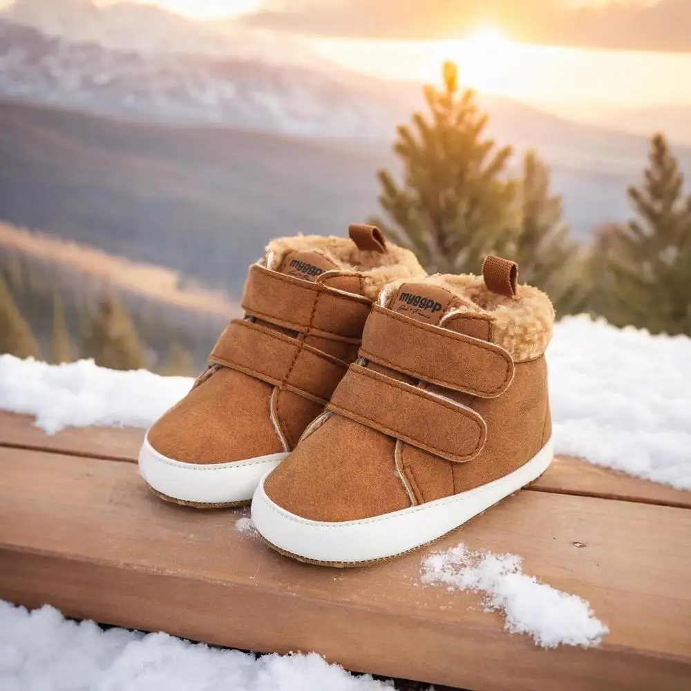 Baby Unisex Warm Snow Boots Newborn Leather Fur Sole Toddler Prewalker Winter Crib Shoes