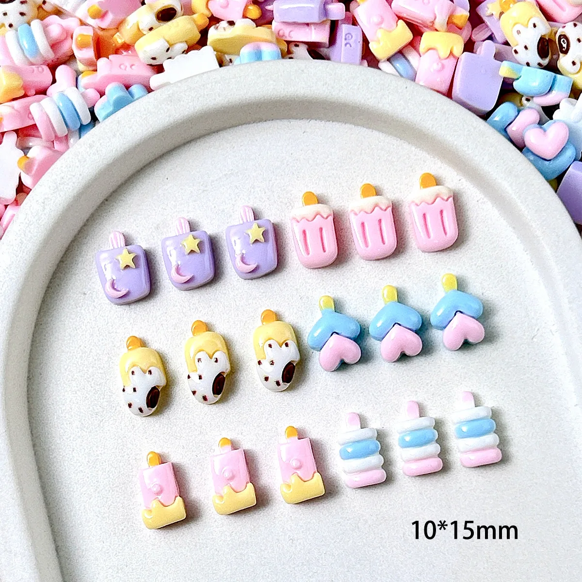Macaron Ice Cream Parts Nail Art Decoration Kawaii 3D Cartoon Ice Cream Stick Manicure Charm Rhinestones DIY Nails Tips Figures
