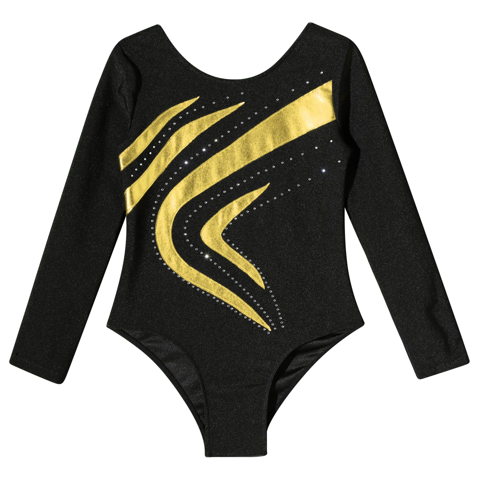 Kids Girls Ballet Dance Leotards Rhythmic Gymnasytics Figure Skating Yoga Bodysuit Long Sleeve Shiny Rhinestone Ballet Dancewear