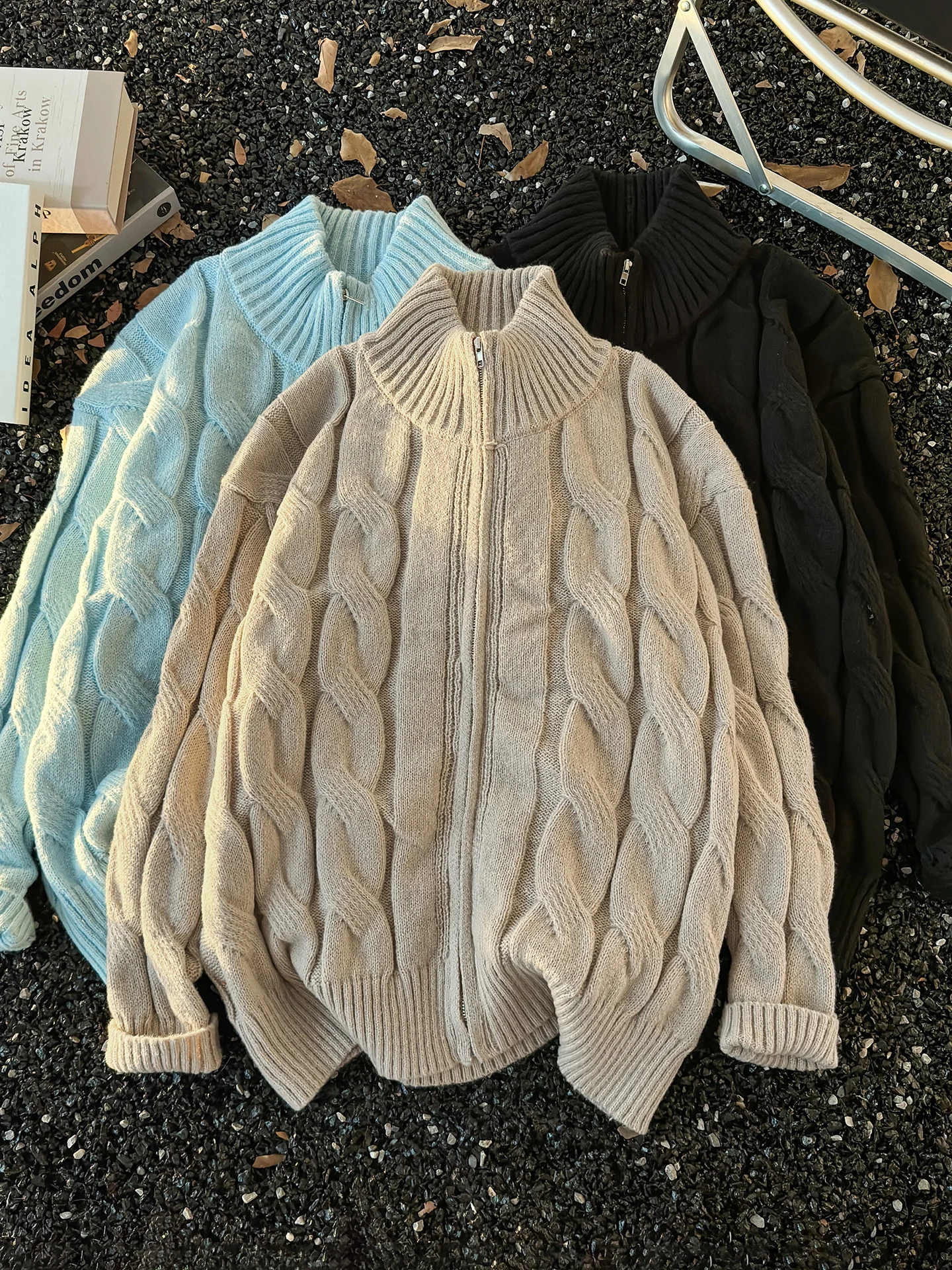 

Zipper Front Knitted Sweater Men's Casual High Ne Autumn Winter Thiened Warm Casual Outerwear Vintage Sle Long Sve S...