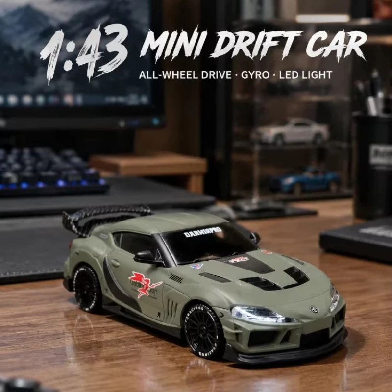 JXC 1:43 Mini RC Drift Car 4WD Gyro Stabilized AWD Racing Model LED Light 2.4G Remote Control Desktop Hobby Car