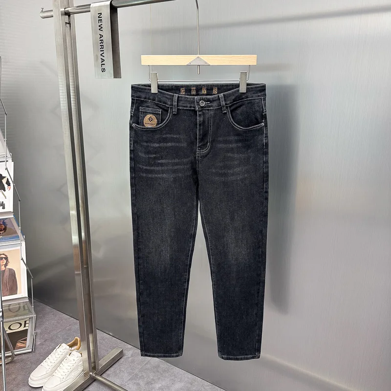 

Модные вышитые повседневные рабочие джинсы прямого кроя в корейском стиле, трендовые длинные брюки для мужчин на весну-осень