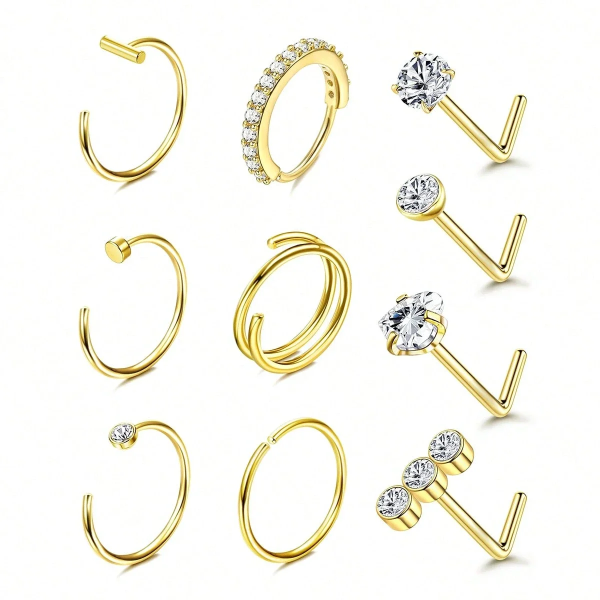 

Stainless Steel Nose Rings Hoop L Shaped Studs For Women Men 20G 10-36 Pcs