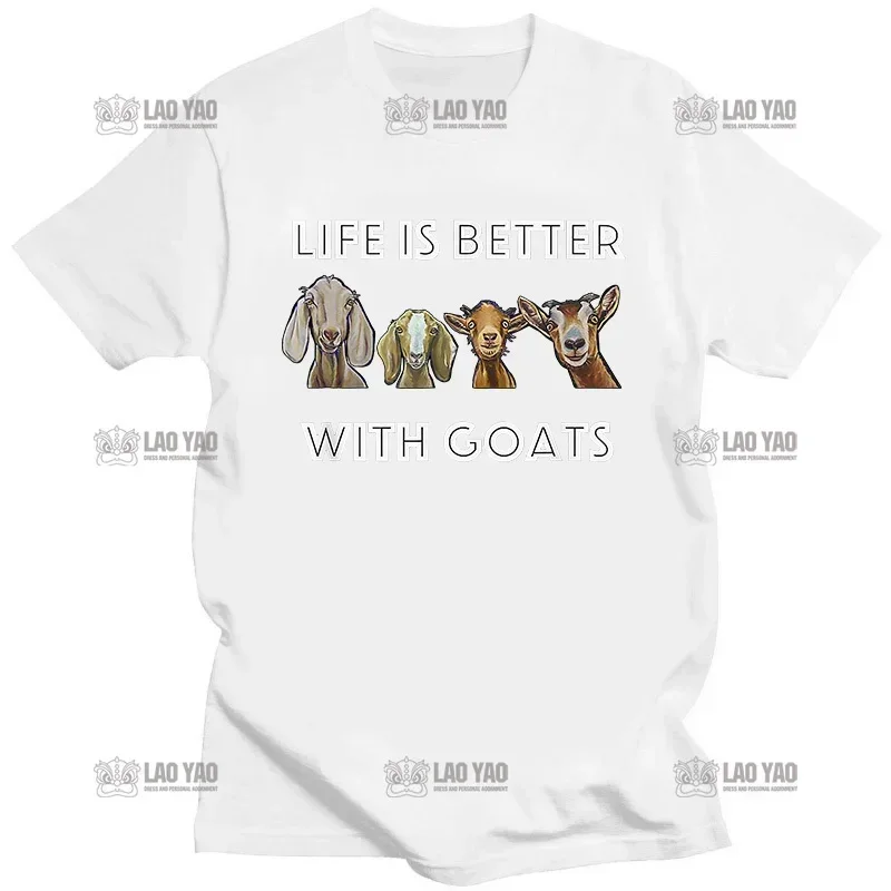 Life Is Better with Goats Men Graphic Tshirts Goat Lover T-Shirt Creative Hipster Gothic Male Hip-hop cotton Short-sleev