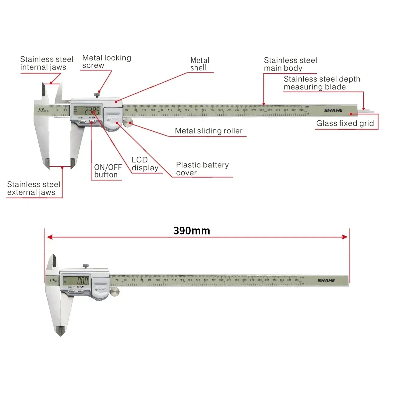 SHAHE 0-300mm IP67  Electronic Caliper Vernier Calipers Electronic Digital Lcd 300mm Digital Vernier Calipers Tools