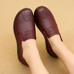 Mocassins marrons retrô para mulheres, tênis casuais de couro cunha, sapatilhas de balé oxford, mocassins confortáveis para mamãe, tamanho grande