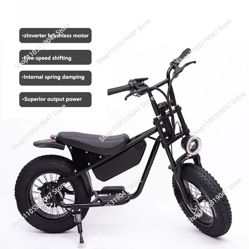 Vehículo eléctrico de 48V 10.4ah 350W con neumáticos anchos de 16 pulgadas para nieve y playa, bicicleta eléctrica para adultos para desplazamientos urbanos con amortiguación.