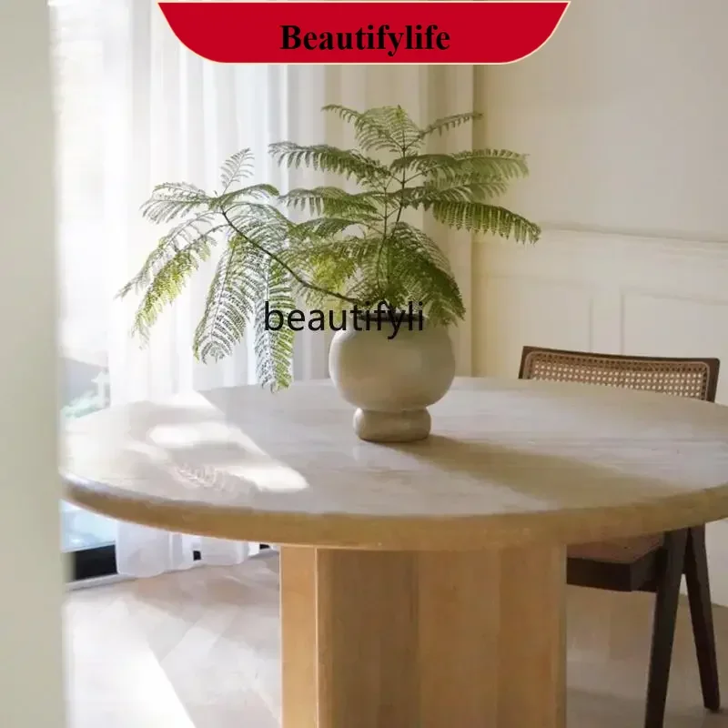 

z183 YH Wabi Sansan natural travertine round dining table designer small apartment Nordic marble large round table