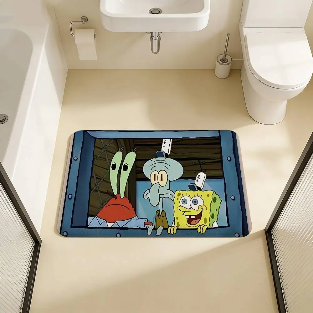 Anime S-SpongeBobes Cute Door Mat Washable Non-Slip Living Room Sofa Chairs Area Mat Kitchen Doormat Area Rug