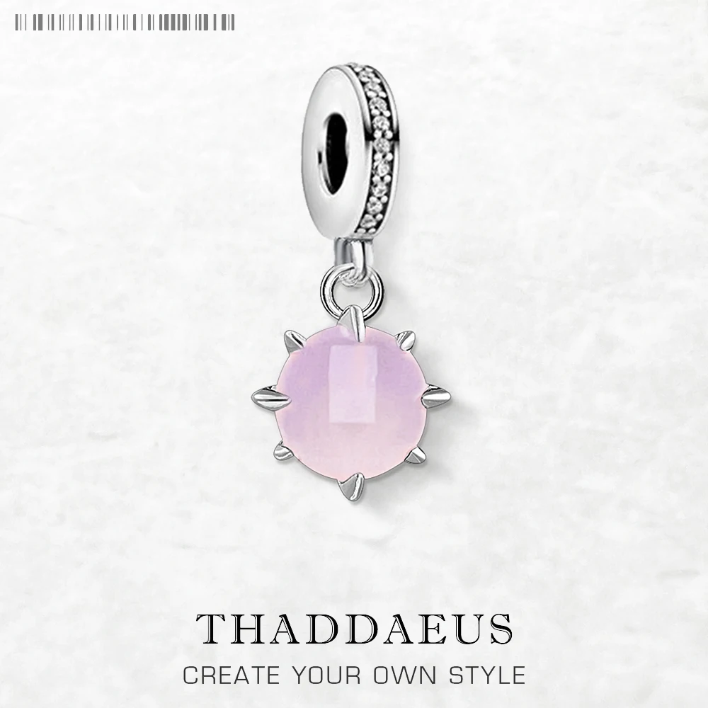 

Pink Stones Dangle Charm Pendant Europe Style Jewelry Romantic Gift In Pure 925 Sterling Silver