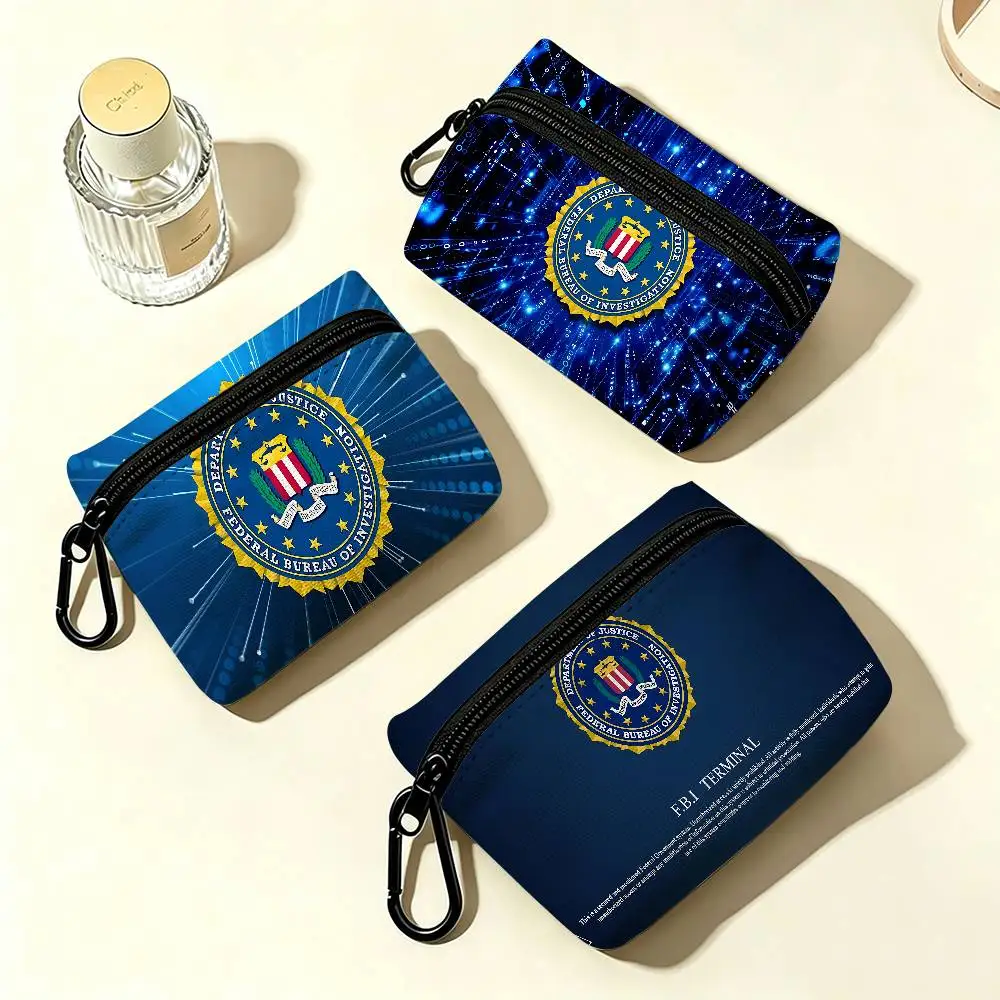 Police FBI Matte Film Oxford Fabric Mini Coin Wallet Smooth Zipper Hanging Design Multi-use Small Storage Bag For Travel